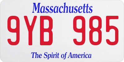MA license plate 9YB985