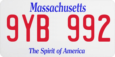 MA license plate 9YB992