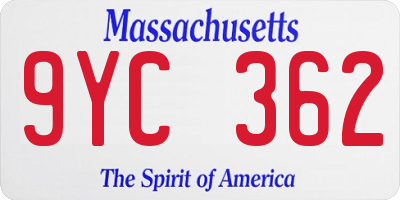 MA license plate 9YC362