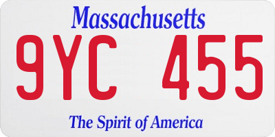 MA license plate 9YC455