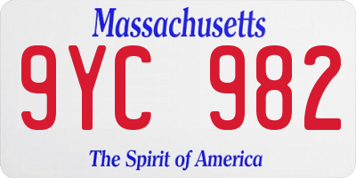 MA license plate 9YC982