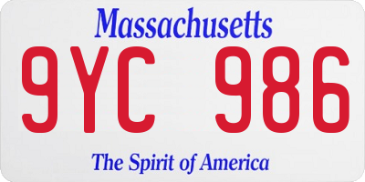 MA license plate 9YC986