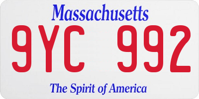 MA license plate 9YC992