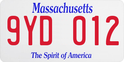 MA license plate 9YD012