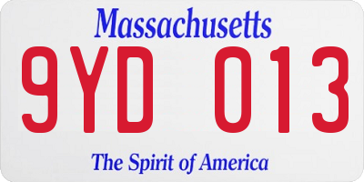 MA license plate 9YD013