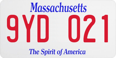 MA license plate 9YD021