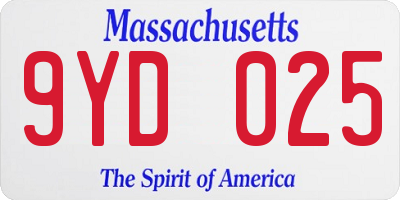 MA license plate 9YD025