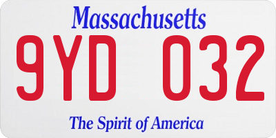 MA license plate 9YD032