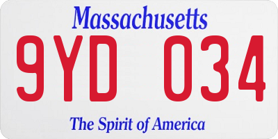 MA license plate 9YD034
