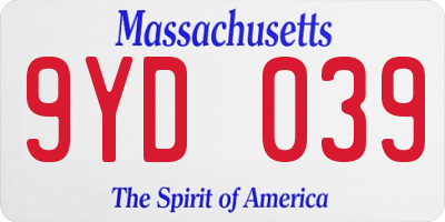 MA license plate 9YD039