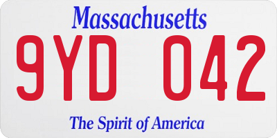 MA license plate 9YD042