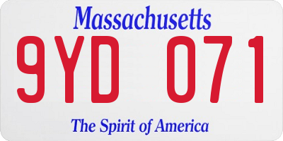MA license plate 9YD071