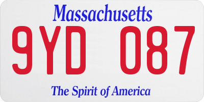 MA license plate 9YD087