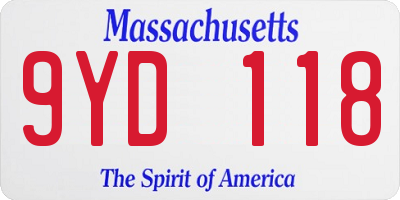 MA license plate 9YD118