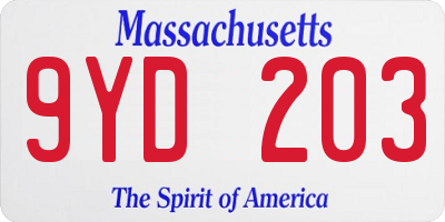 MA license plate 9YD203
