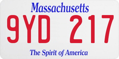 MA license plate 9YD217
