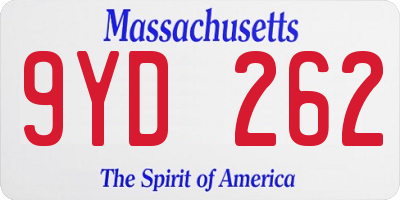 MA license plate 9YD262