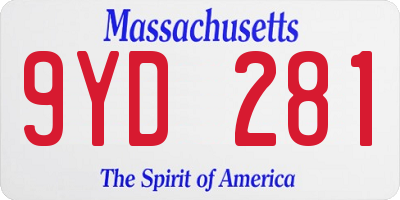 MA license plate 9YD281