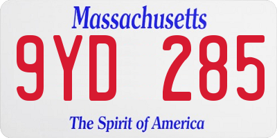 MA license plate 9YD285