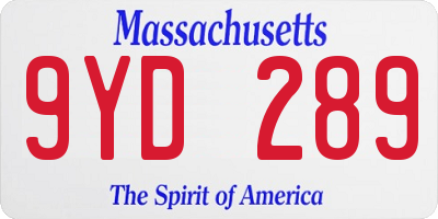 MA license plate 9YD289