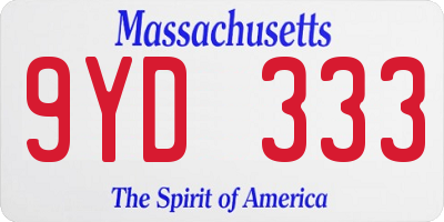 MA license plate 9YD333