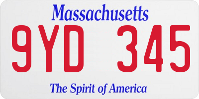 MA license plate 9YD345