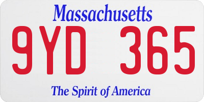 MA license plate 9YD365