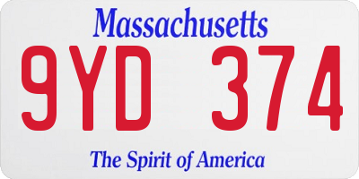 MA license plate 9YD374