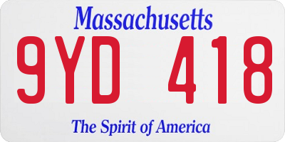 MA license plate 9YD418