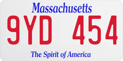MA license plate 9YD454