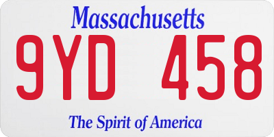 MA license plate 9YD458