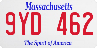 MA license plate 9YD462