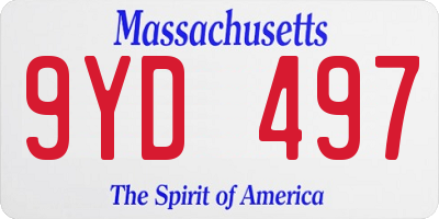 MA license plate 9YD497