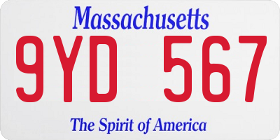 MA license plate 9YD567