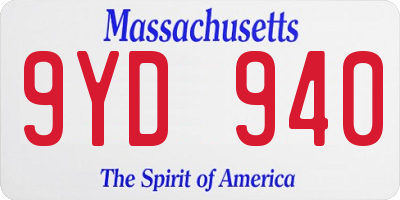 MA license plate 9YD940