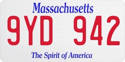 MA license plate 9YD942
