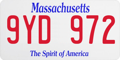 MA license plate 9YD972