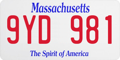 MA license plate 9YD981