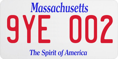 MA license plate 9YE002
