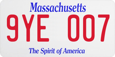 MA license plate 9YE007