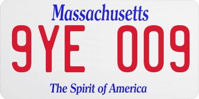 MA license plate 9YE009