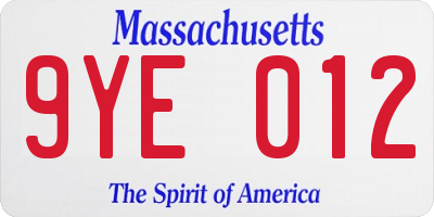 MA license plate 9YE012