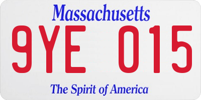 MA license plate 9YE015