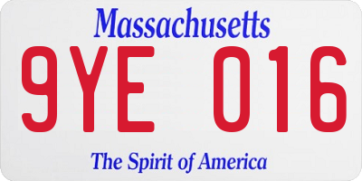 MA license plate 9YE016