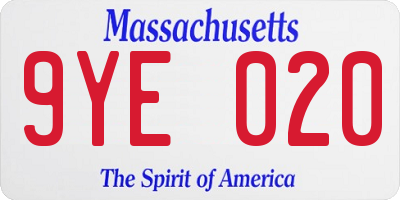 MA license plate 9YE020