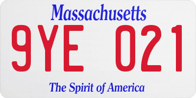 MA license plate 9YE021