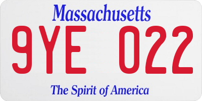 MA license plate 9YE022