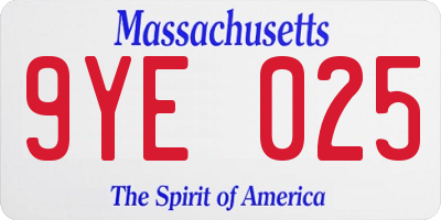 MA license plate 9YE025