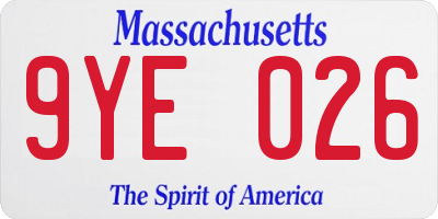MA license plate 9YE026