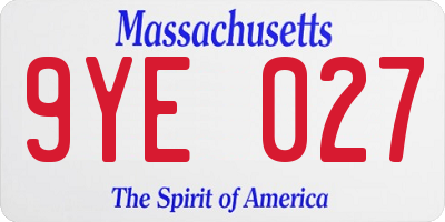 MA license plate 9YE027